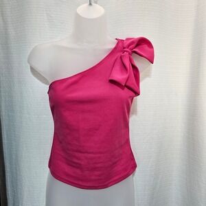 Hot Pink One Shoulder Bow Detail Sleeveless Tank Top Women's Barbie festival